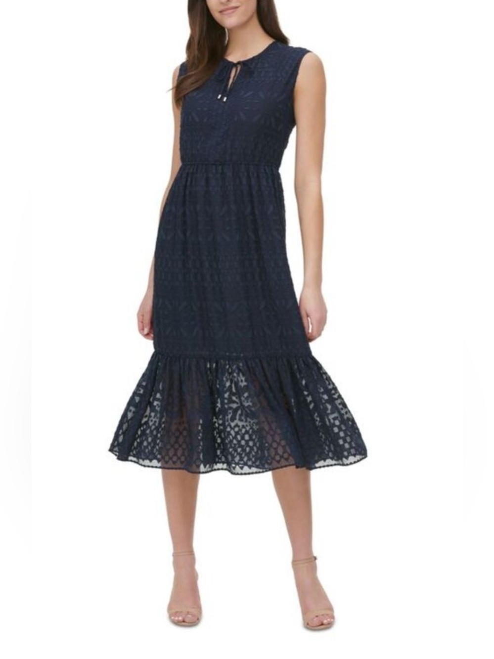 Tommy Hilfiger Navy Swiss Lace Tie-Front Midi‎ Dress size S 4
